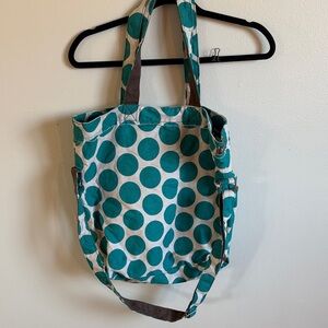 Large Thirty One Teal Polka Dot Canvas Tote Bag